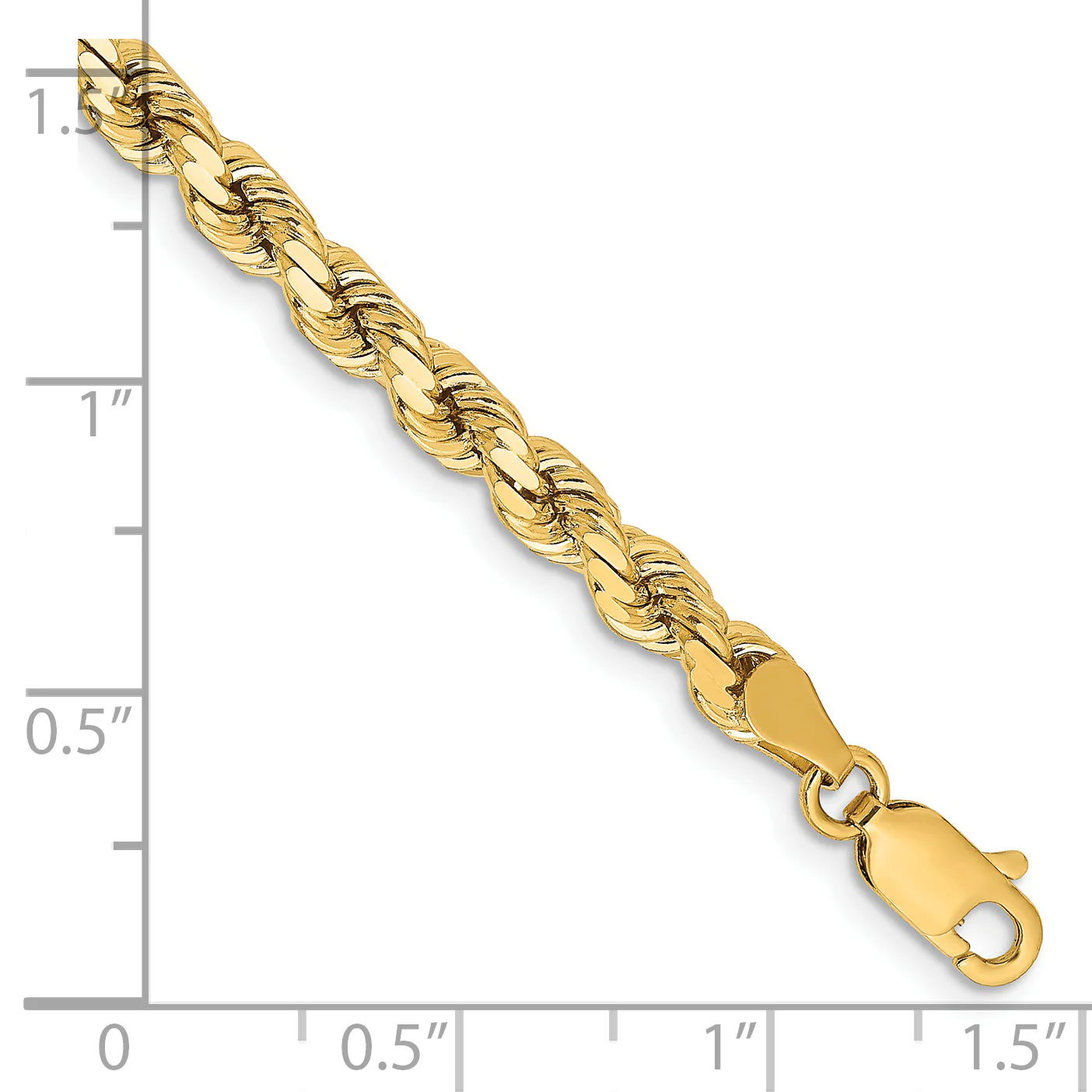 Cadena de Cuerda con Corte Diamantado en Oro Amarillo de 14K, 7 Pulgadas, 4.25 mm - Image 3