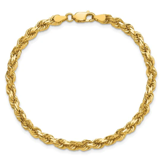 Cadena de Cuerda con Corte Diamantado en Oro Amarillo de 14K, 7 Pulgadas, 4.25 mm - Image 5
