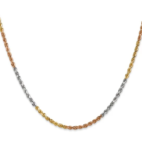 Cadena de Cuerda Tricolor con Corte Diamantado en Oro de 14K, 16 Pulgadas, 2.5 mm