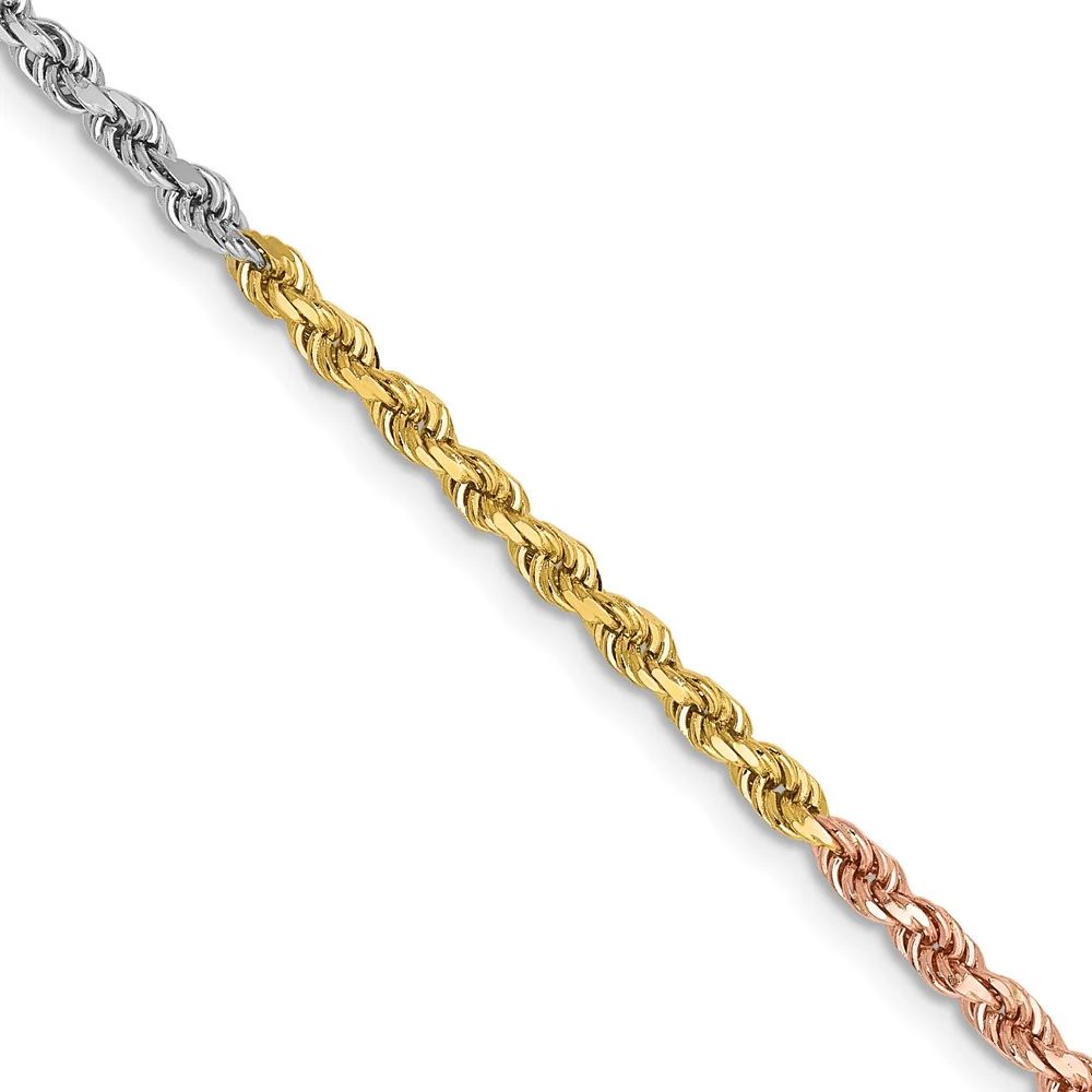 Cadena de Cuerda Tricolor con Corte Diamantado en Oro de 14K, 16 Pulgadas, 2.5 mm - Image 2