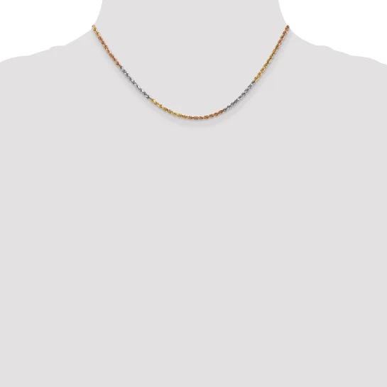 Cadena de Cuerda Tricolor con Corte Diamantado en Oro de 14K, 16 Pulgadas, 2.5 mm - Image 5