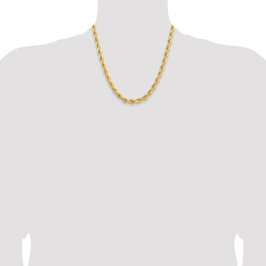 Cadena de Cuerda con Corte Diamantado en Oro Amarillo de 14K, 20 Pulgadas, 6.5 mm - Image 5