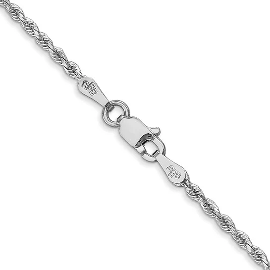 Cadena de Cuerda de Oro Blanco de 14K, 26 Pulgadas, 1.75 mm con Broche de Langosta y Acabado Diamond-Cut - Image 4