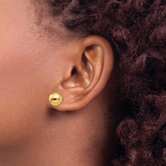 Pendientes de Post con Bola Pulida de 9 mm en Oro Amarillo de 14k - Image 3