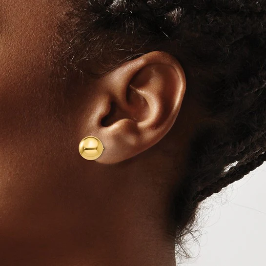 Pendientes de Post con Bola Pulida de 10 mm en Oro Amarillo de 14k - Image 3
