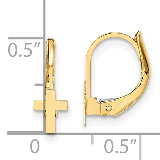 Pendientes de Cruz Pulidos con Cierre Leverback en Oro Amarillo de 14k - Madi K - Image 4