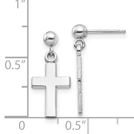 Pendientes Colgantes de Cruz Pulida en Oro Blanco de 14k - Image 4