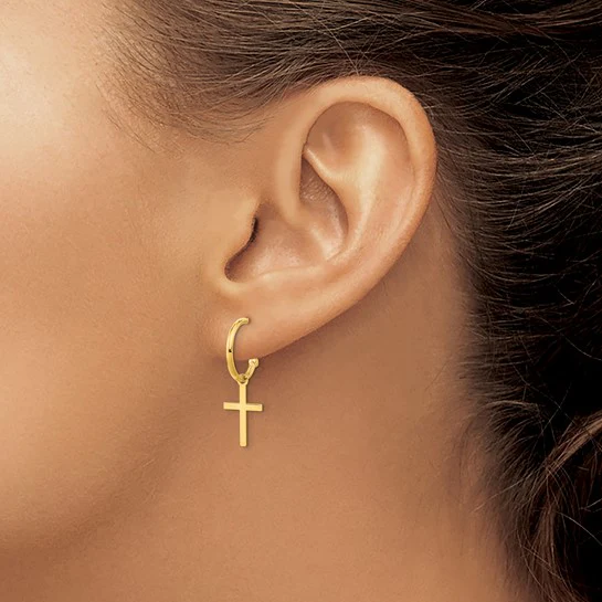 Pendientes Colgantes de Cruz Pulida en Oro de 14k - Image 4