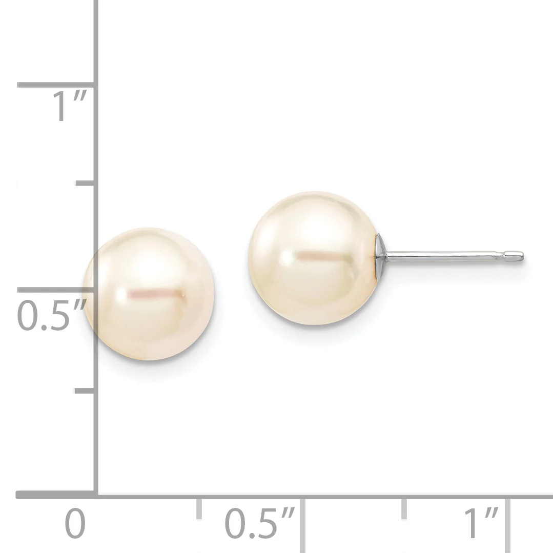 Aretes de Perla Akoya Cultivada de Agua Salada Redonda Blanca (8-9 mm) en Oro Blanco de 14k - Image 3