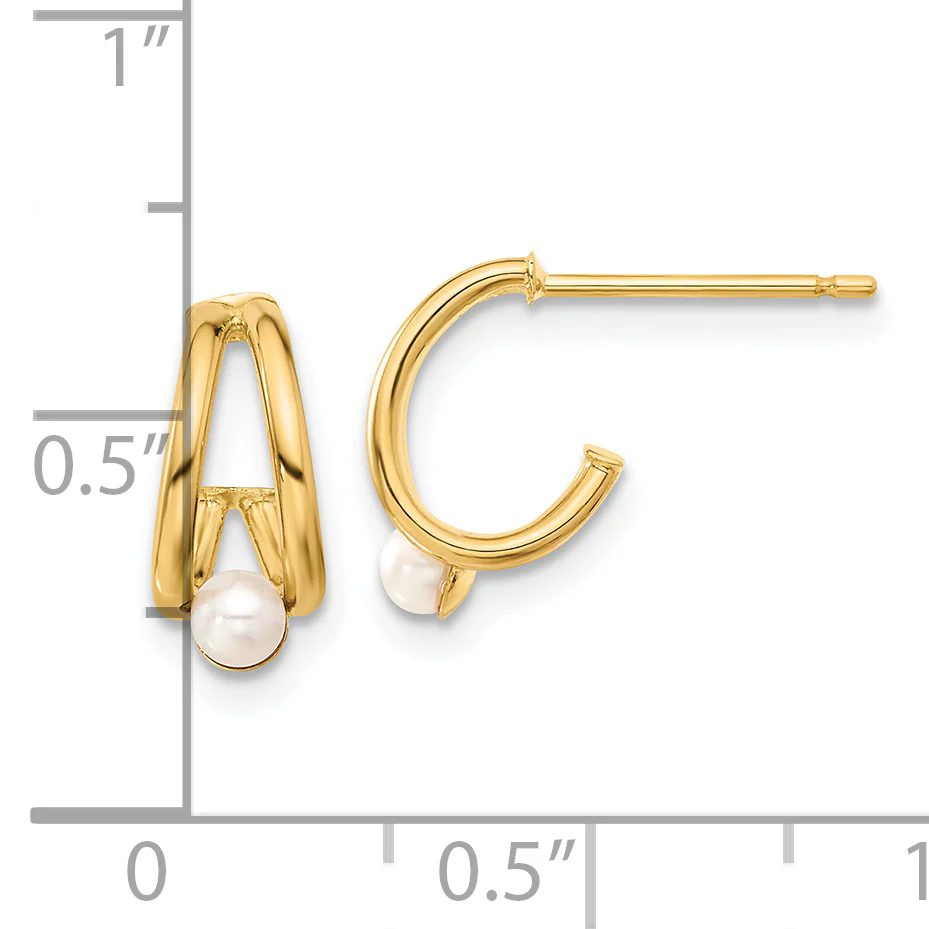 Pendientes J-Hoop de Oro Amarillo de 14k con Perla de Agua Dulce Cultivada y Acabado Pulido - Image 3