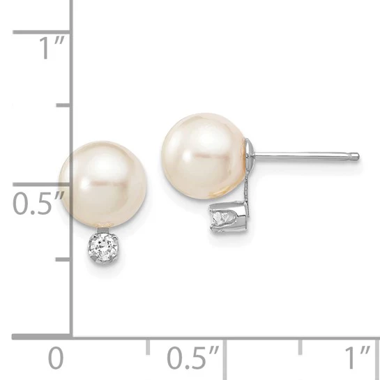 Pendientes de Bola de Oro Blanco de 14k con Perlas Akoya Blancas de 7-8mm y Diamante de 0.10 quilates - Image 3