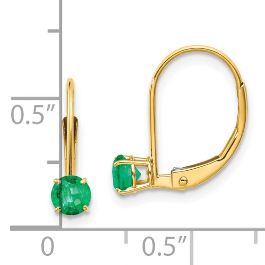 Pendientes Colgantes de Oro Amarillo de 14k con Esmeralda Redonda de 4mm (Mayo) - Image 3