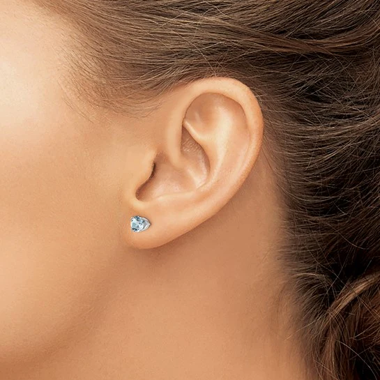 Pendientes de Estudio de Aquamarina de 5 mm en Oro Blanco de 14k - Image 4