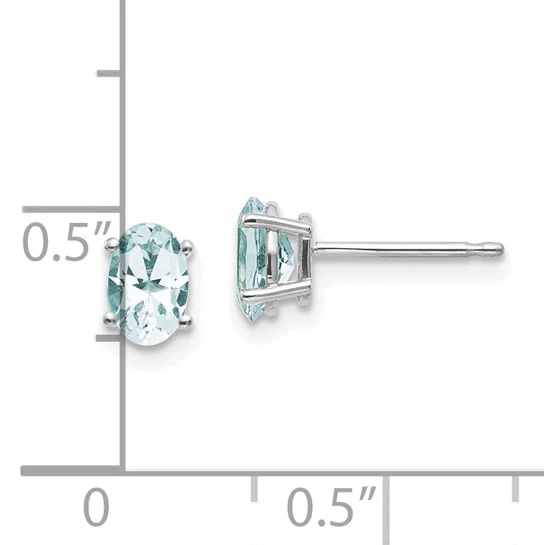 Aretes de Aguamarina Ovalados de 6x4 mm (Piedra de Marzo) en Oro Blanco de 14k - Image 3
