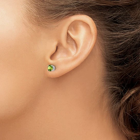 Aretes de Peridoto de 5 mm en Oro Blanco de 14k - Image 4