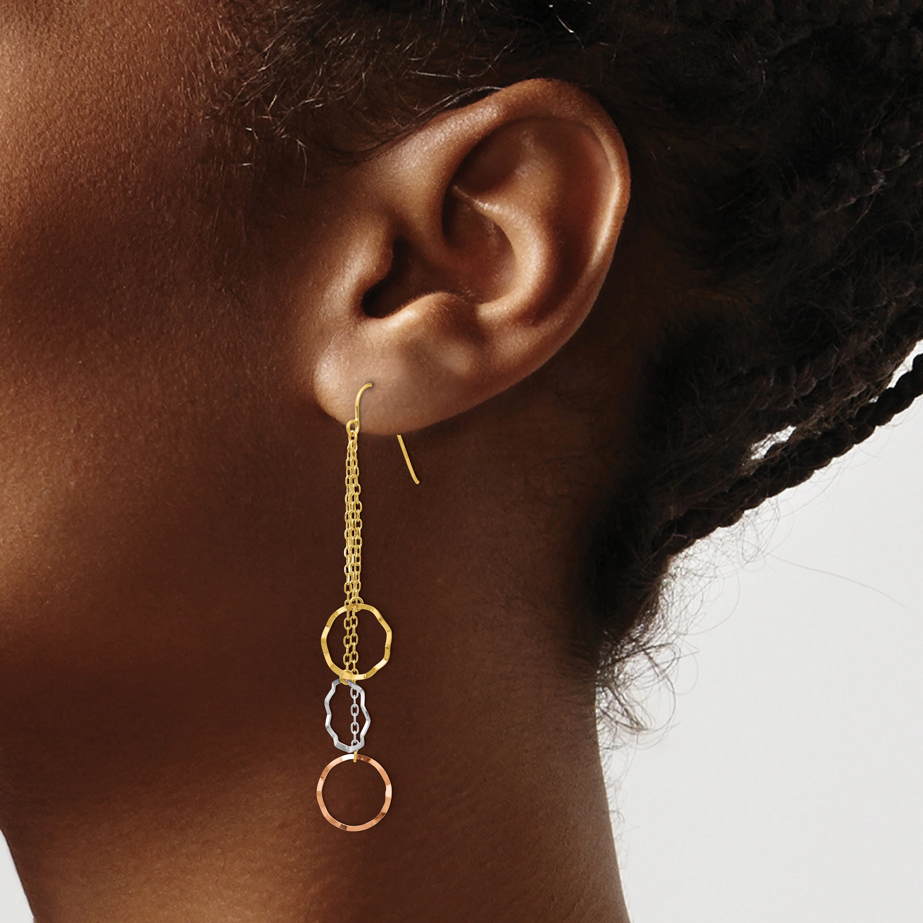 Aretes de Círculo Facetado en Oro de 14K Tricolor - Image 4