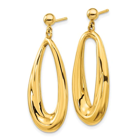 Aretes Colgantes de Óvalo Hueco Pulidos de 14K - Image 3
