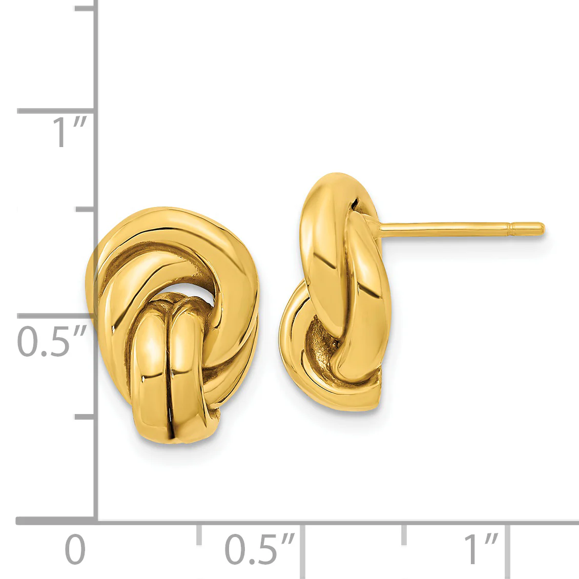 Aretes de Oro Amarillo de 14K con Nudos de Amor Huecos y Cierre de Poste - Image 2