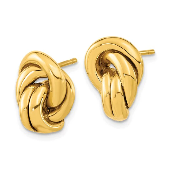 Aretes de Oro Amarillo de 14K con Nudos de Amor Huecos y Cierre de Poste - Image 3