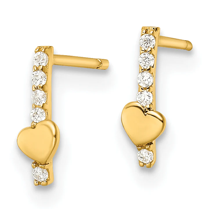Aretes de Oro de 14K Madi K con Línea de CZ y Corazón - Image 2