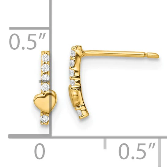 Aretes de Oro de 14K Madi K con Línea de CZ y Corazón - Image 4