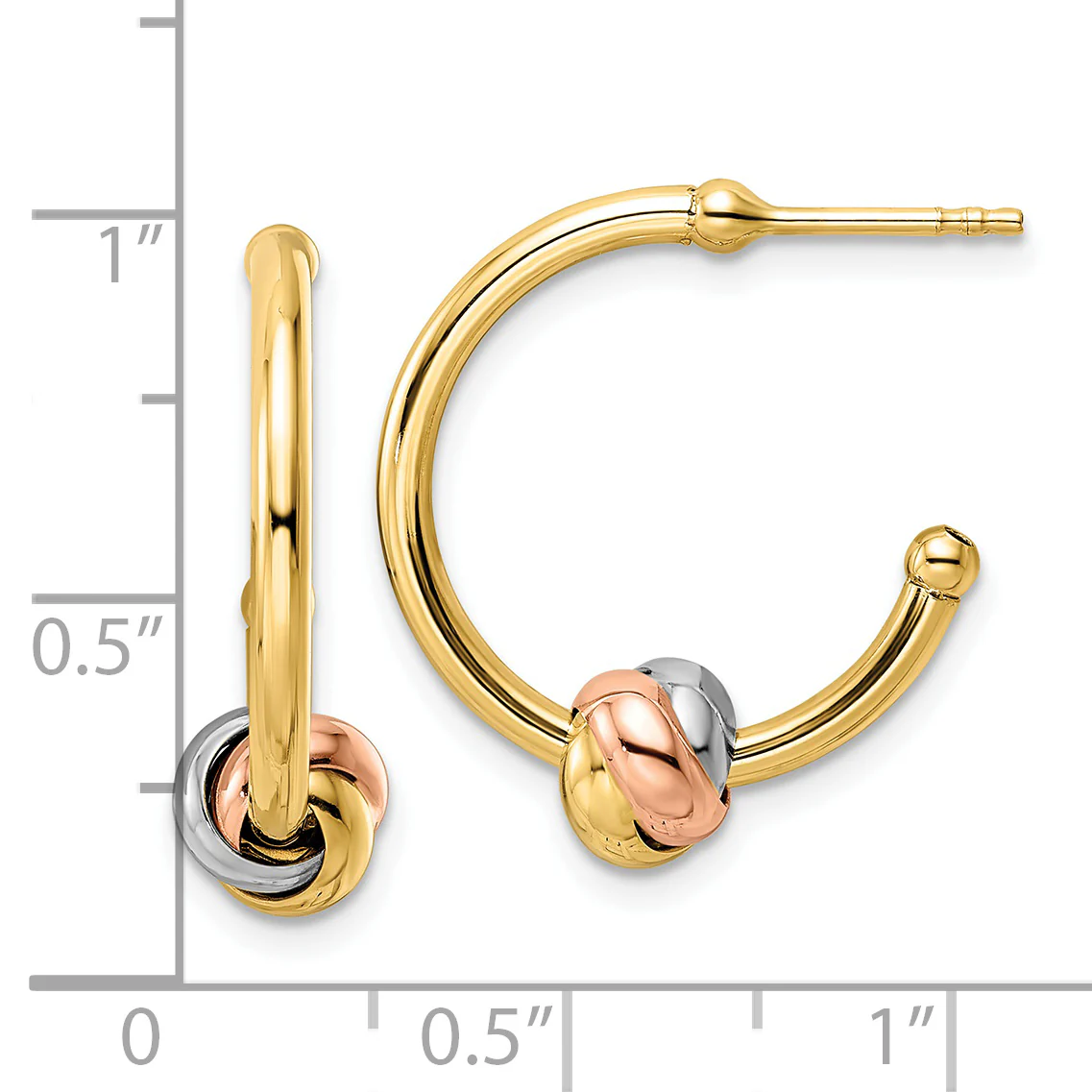 Aretes de Aro J-Hoop con Nudo en Oro Blanco y Rosa de 14K con Rodio Amarillo - Image 2