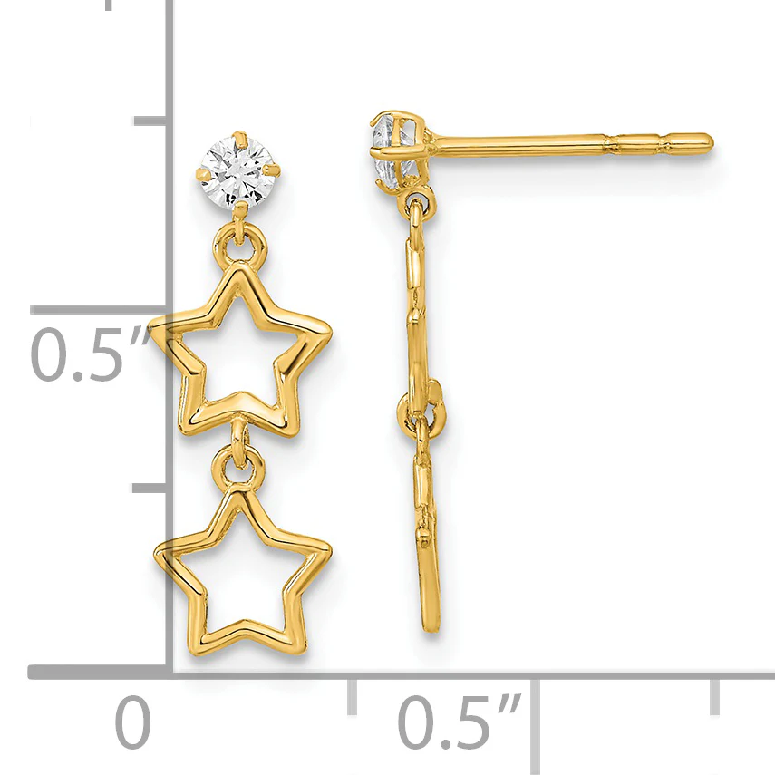 Aretes Colgantes Estrella con CZ y Poste de 14K Pulidos - Image 3