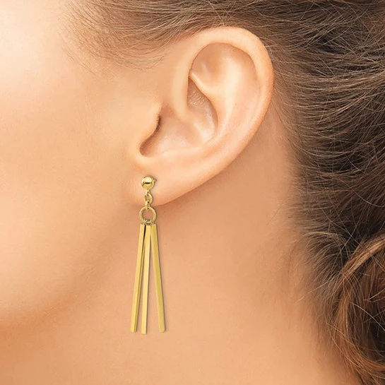 Aretes Colgantes de 3 Barras Pulidas de 14K - Image 4