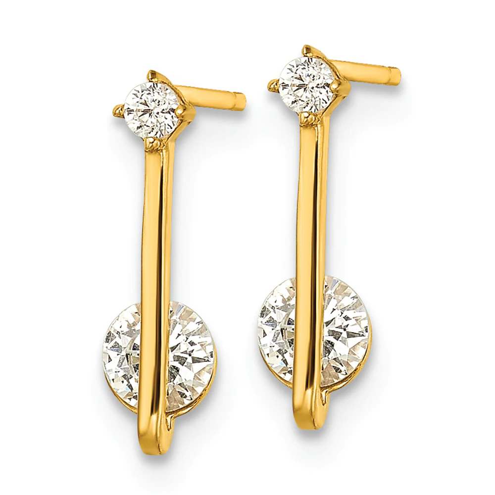 Aretes de Oro Amarillo de 14k con CZ Pulido de Poste Colgante - Image 2