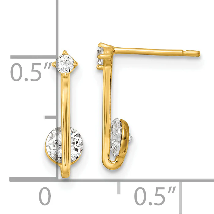 Aretes de Oro Amarillo de 14k con CZ Pulido de Poste Colgante - Image 3