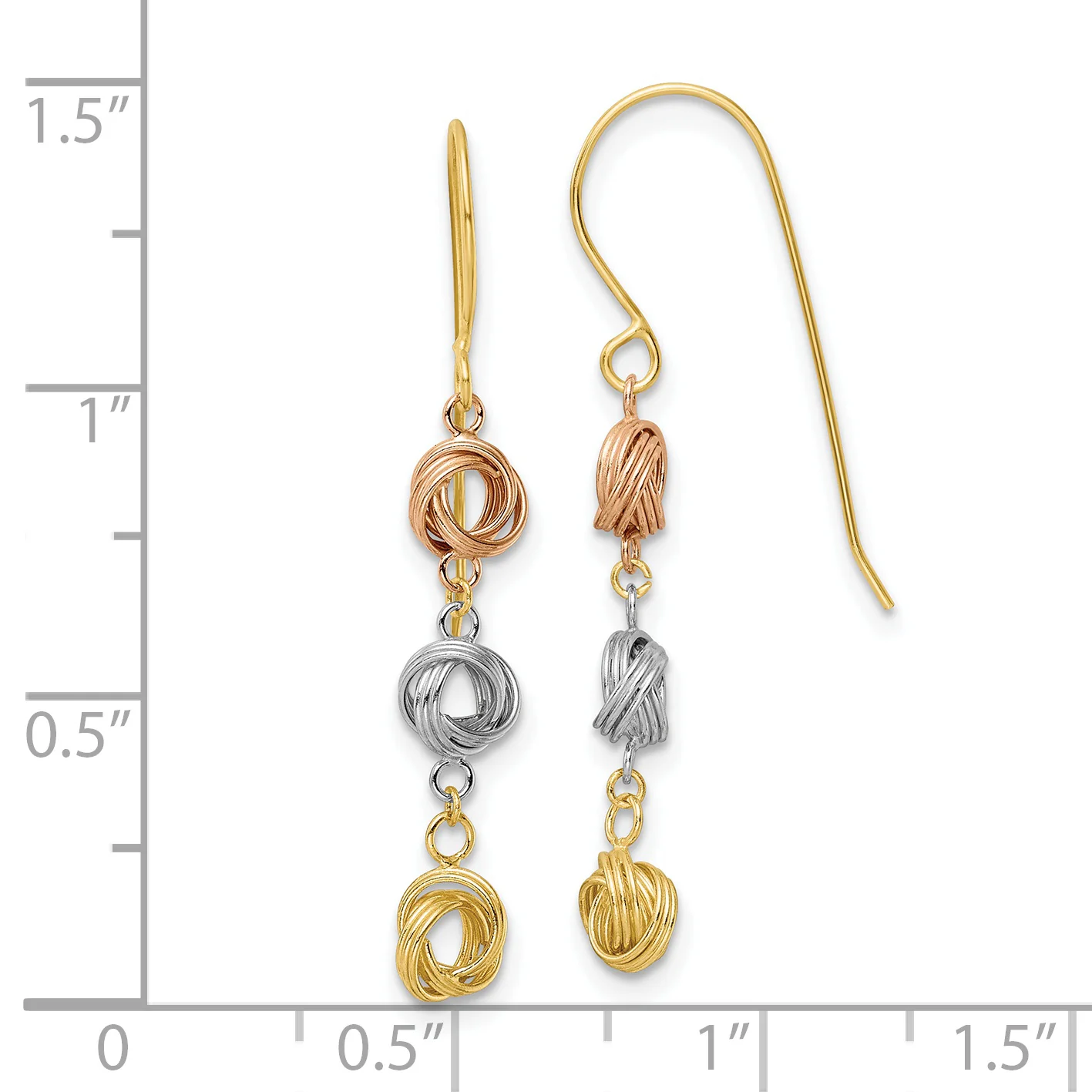Aretes Colgantes de Nudo de Amor en Oro de 14K Tricolor - Image 2