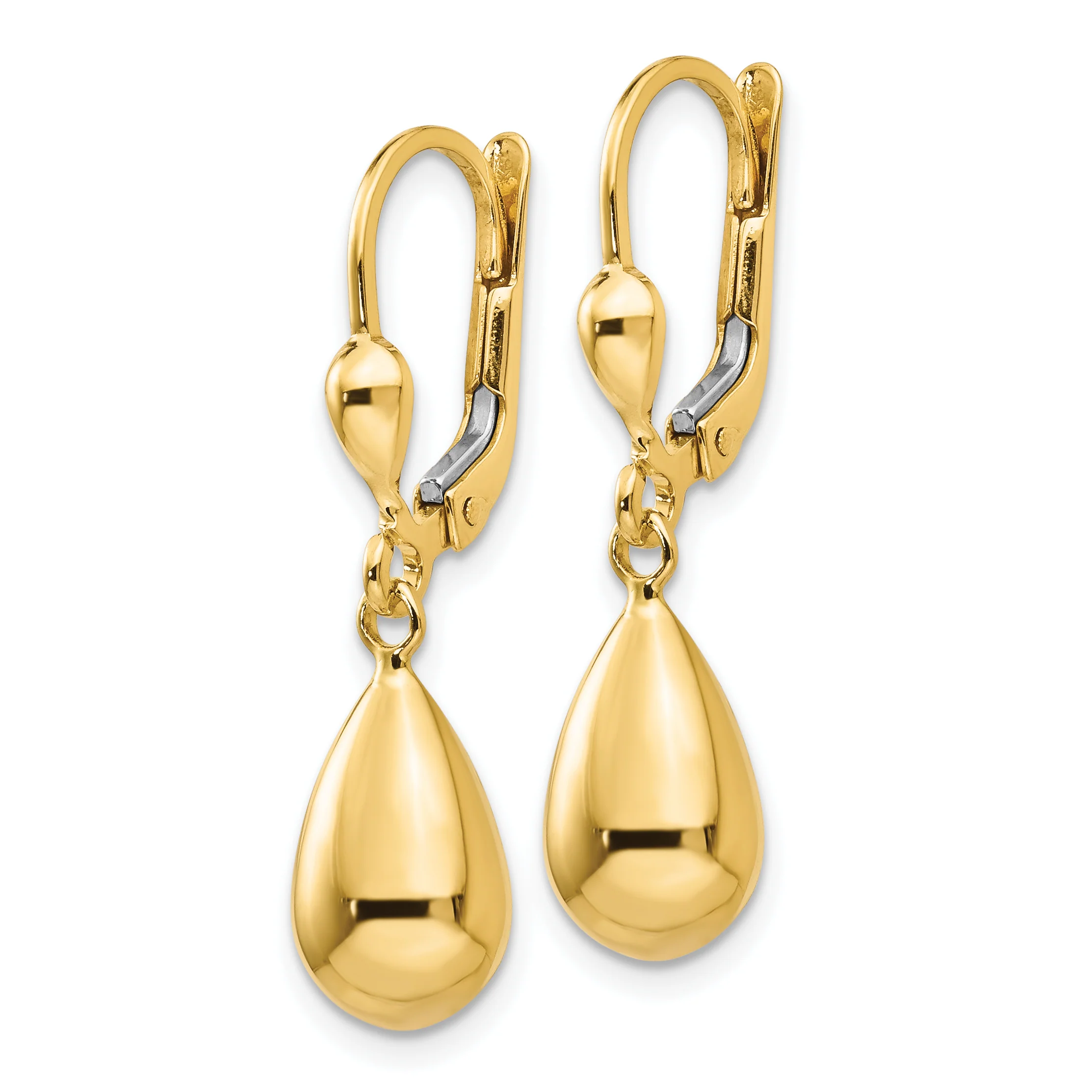 Aretes Colgantes Elegantes Pulidos con Cierre de Palanca en Oro Amarillo de 14K - Image 2