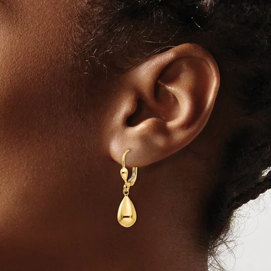 Aretes Colgantes Elegantes Pulidos con Cierre de Palanca en Oro Amarillo de 14K - Image 4