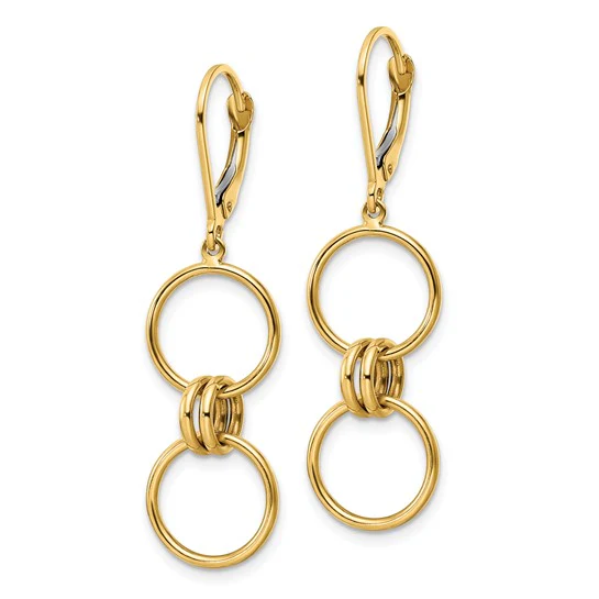 Aretes Colgantes de Círculo con Cierre Leverback en Oro Amarillo de 14K - Image 3