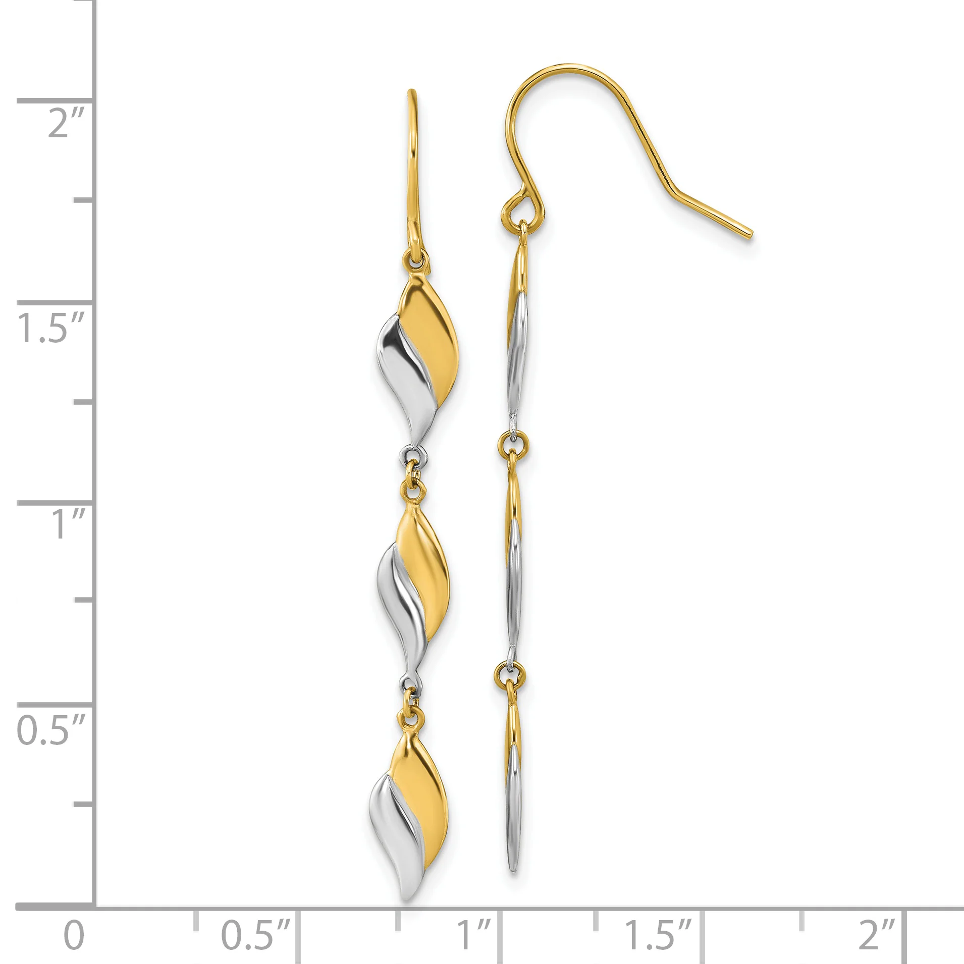 Aretes Colgantes Ondulados Pulidos Bicolor en Oro de 14K - Image 3