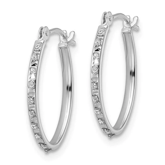 Aretes Aros Ovalados Fascinación con Diamantes en Oro Blanco de 14k - Image 3
