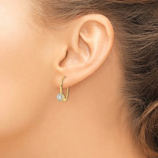 Aretes Colgantes con Cierre de Palanca en Oro de 14k y Diamantes de Laboratorio - Image 3
