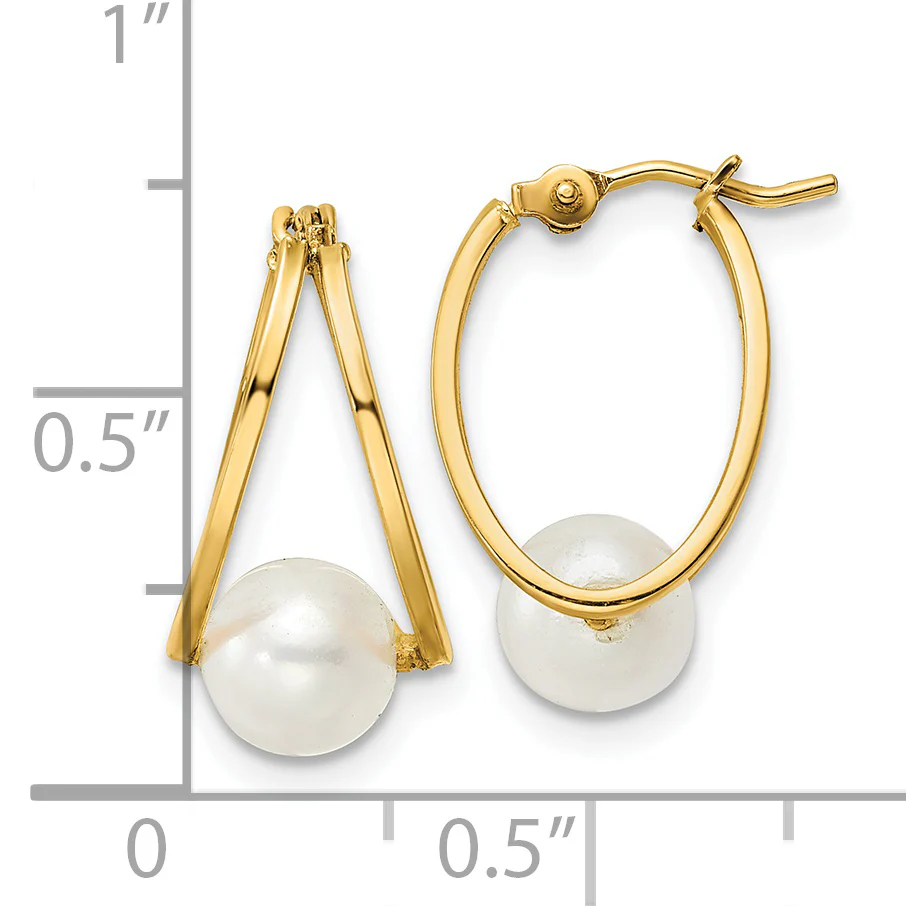 Aretes de Aro con Perlas Cultivadas de Agua Dulce en Oro Amarillo de 14k Pulido - Image 3