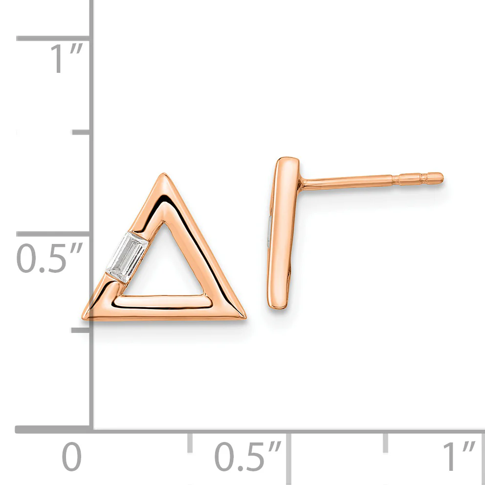 Aretes de Poste en Oro Rosa de 14k con Triángulo Pulido y Diamantes - Image 3