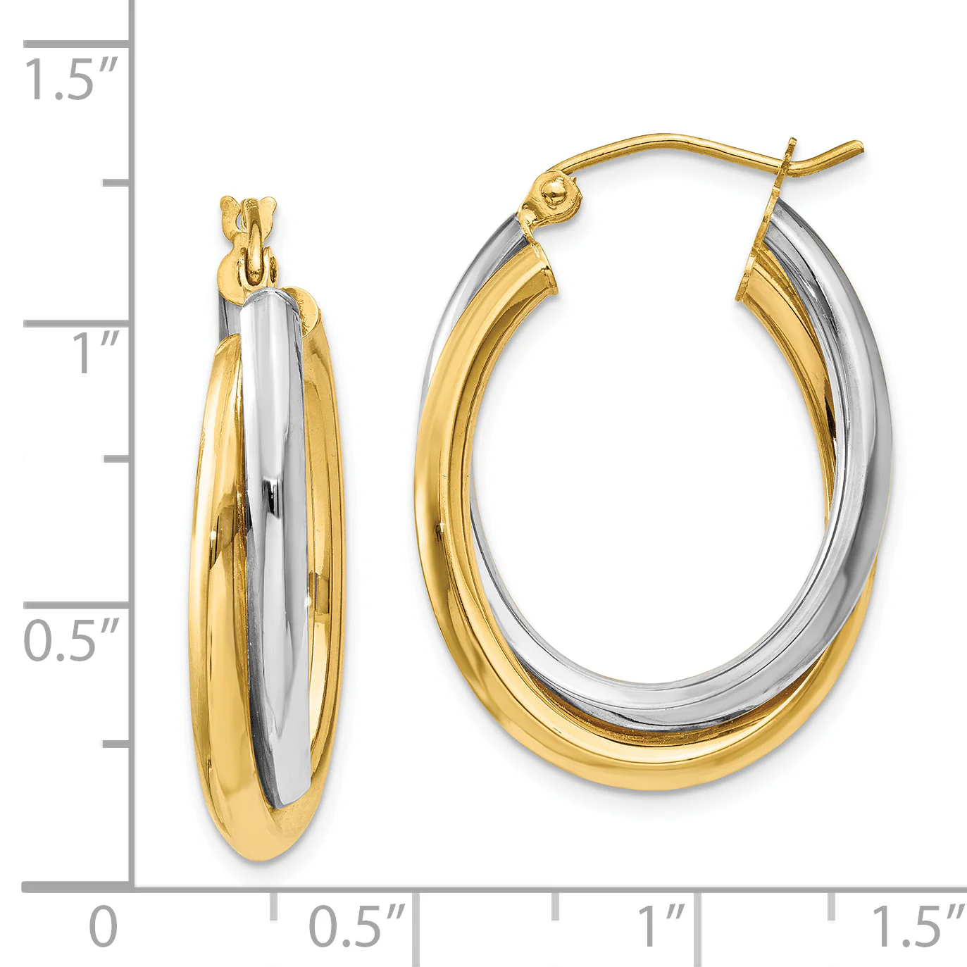 Pendientes de Aro Doble Ovalado Pulido en Oro de 14k Bicolor - Image 4