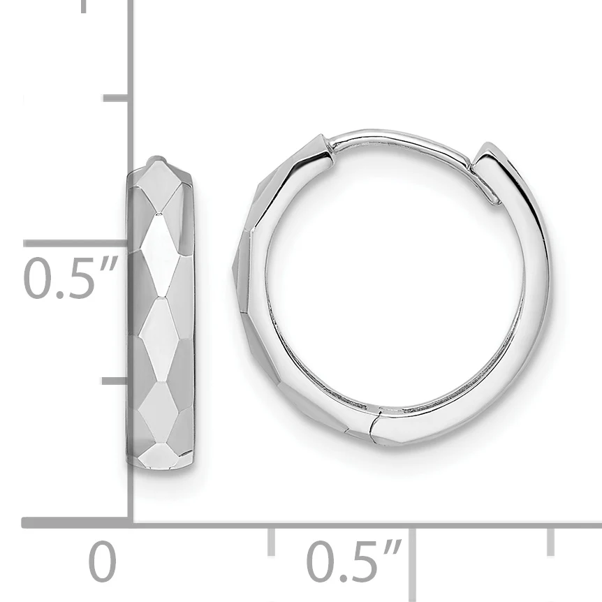 Pendientes de Aro con Bisagra en Oro Blanco de 14k Facetado Pulido de 3x15mm - Image 3