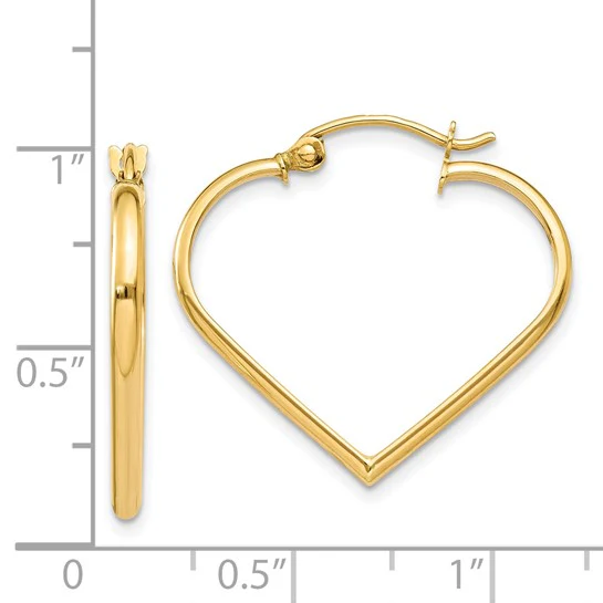 Aretes de Aro en Forma de Corazón Pulidos de 14K y 2mm - Image 3