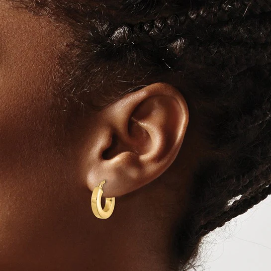 Pendientes de Aro Cuadrados Pulidos de Tubo de Oro Amarillo de 14K de 3 mm - Image 4