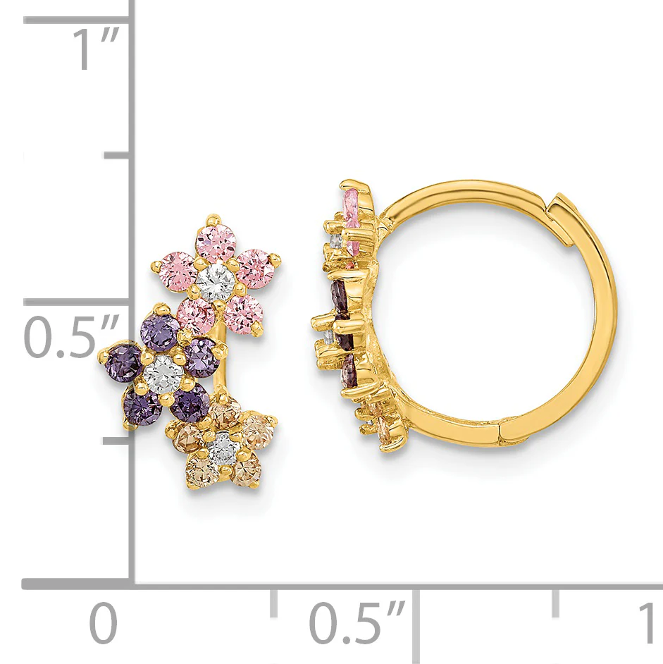 Aretes de Aro con Bisagra y Flores Multicolor de Circonia Cúbica en Oro de 14K – Madi K - Image 3