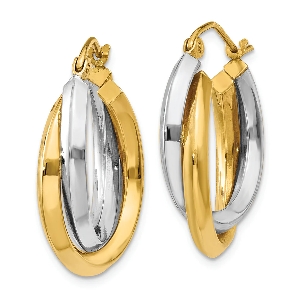 Pendientes de Aro Doble Pulido en Oro de 14k Bicolor - Image 2