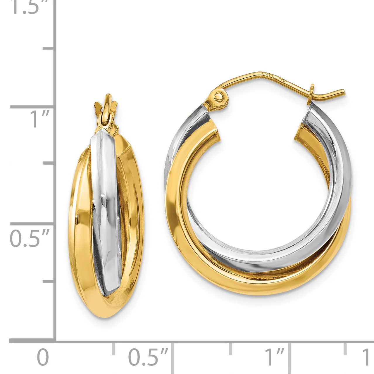 Pendientes de Aro Doble Pulido en Oro de 14k Bicolor - Image 3