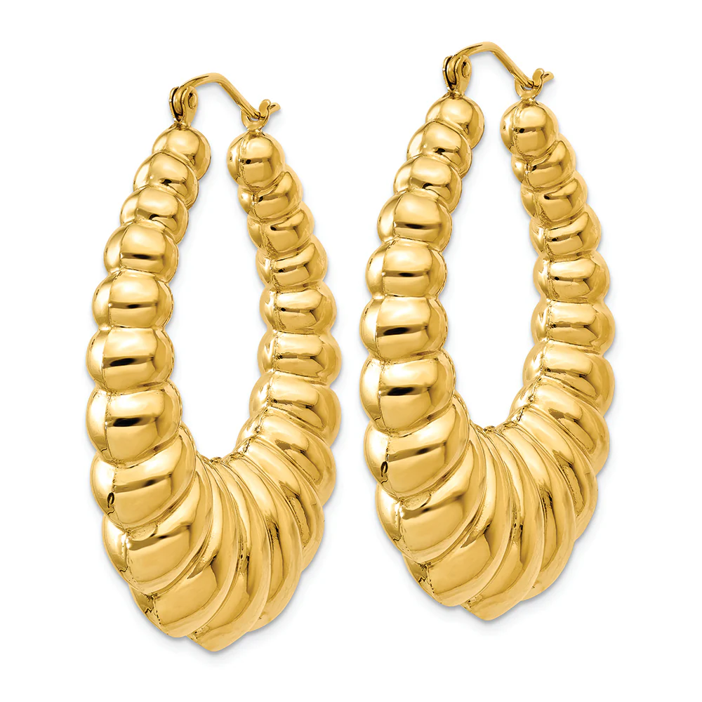 Pendientes de Aro Escallopado Pulido en Oro Amarillo de 14k - Image 2