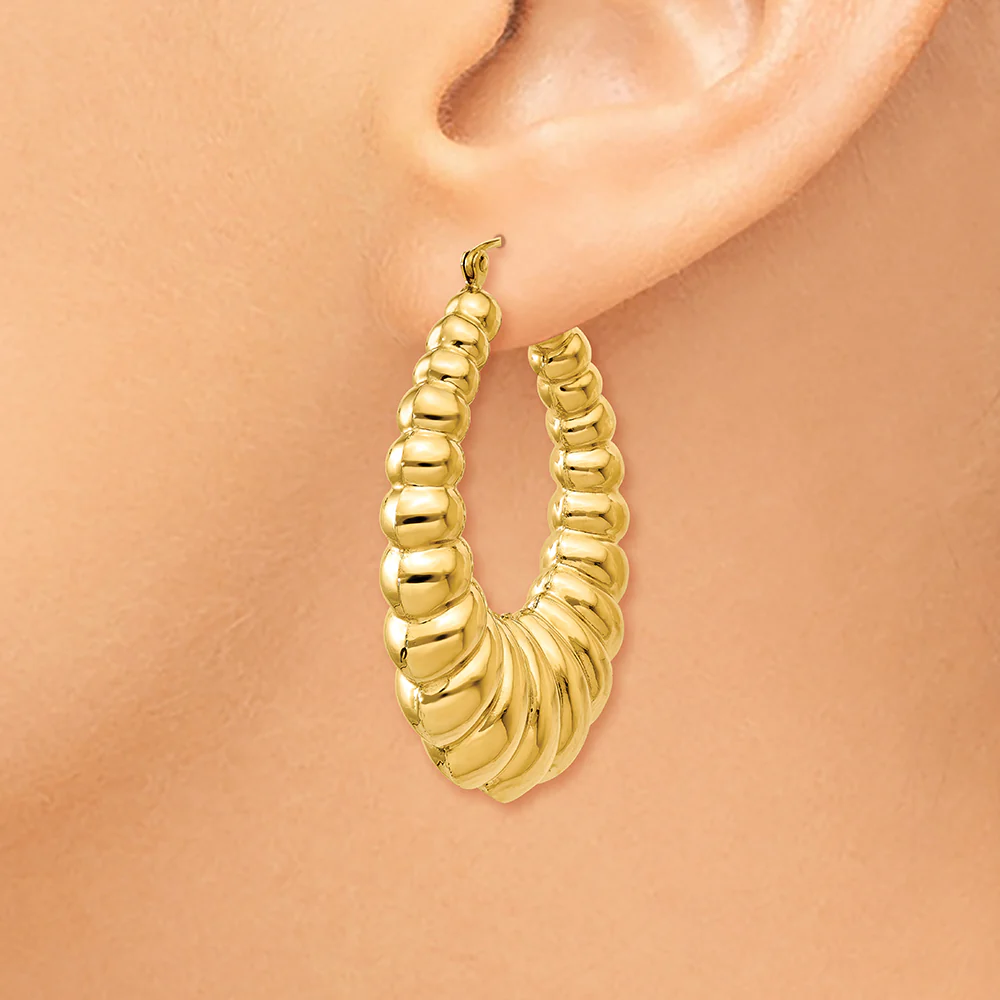 Pendientes de Aro Escallopado Pulido en Oro Amarillo de 14k - Image 4