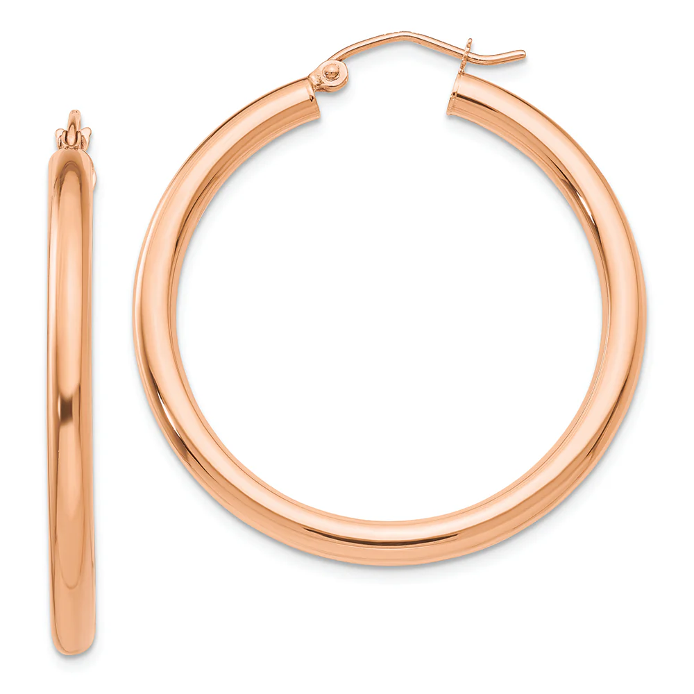 Aros Livianos de Tubo en Oro Rosa de 14k Pulidos (3mm x 35mm) - Image 2
