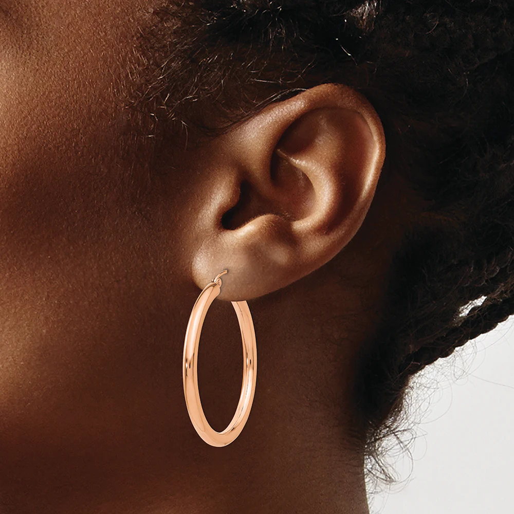 Aros Livianos de Tubo en Oro Rosa de 14k Pulidos (3mm x 35mm) - Image 4